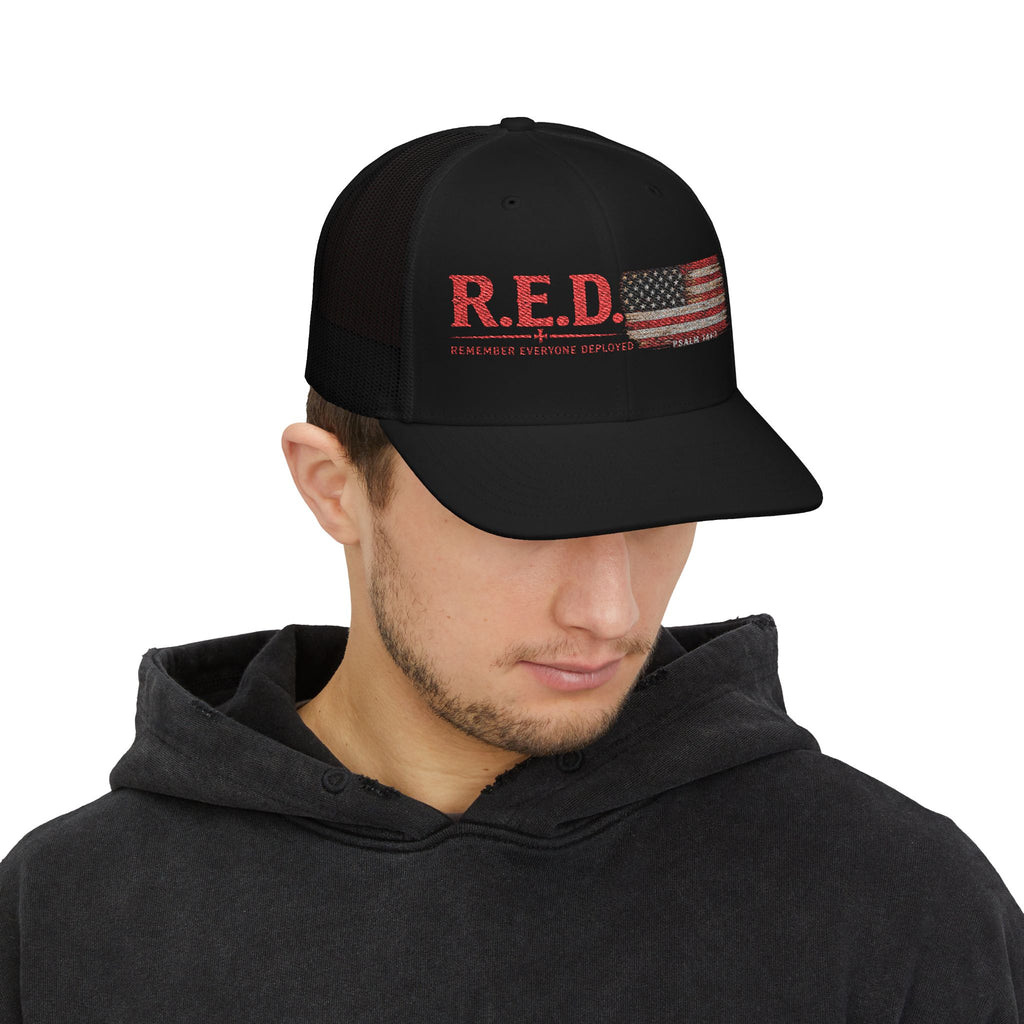 R.E.D. Distressed Flag Trucker Cap