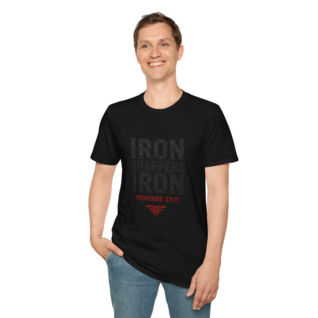Iron Sharpens Iron T‑Shirt — Proverbs 27:17 Inspirational Christian Tee