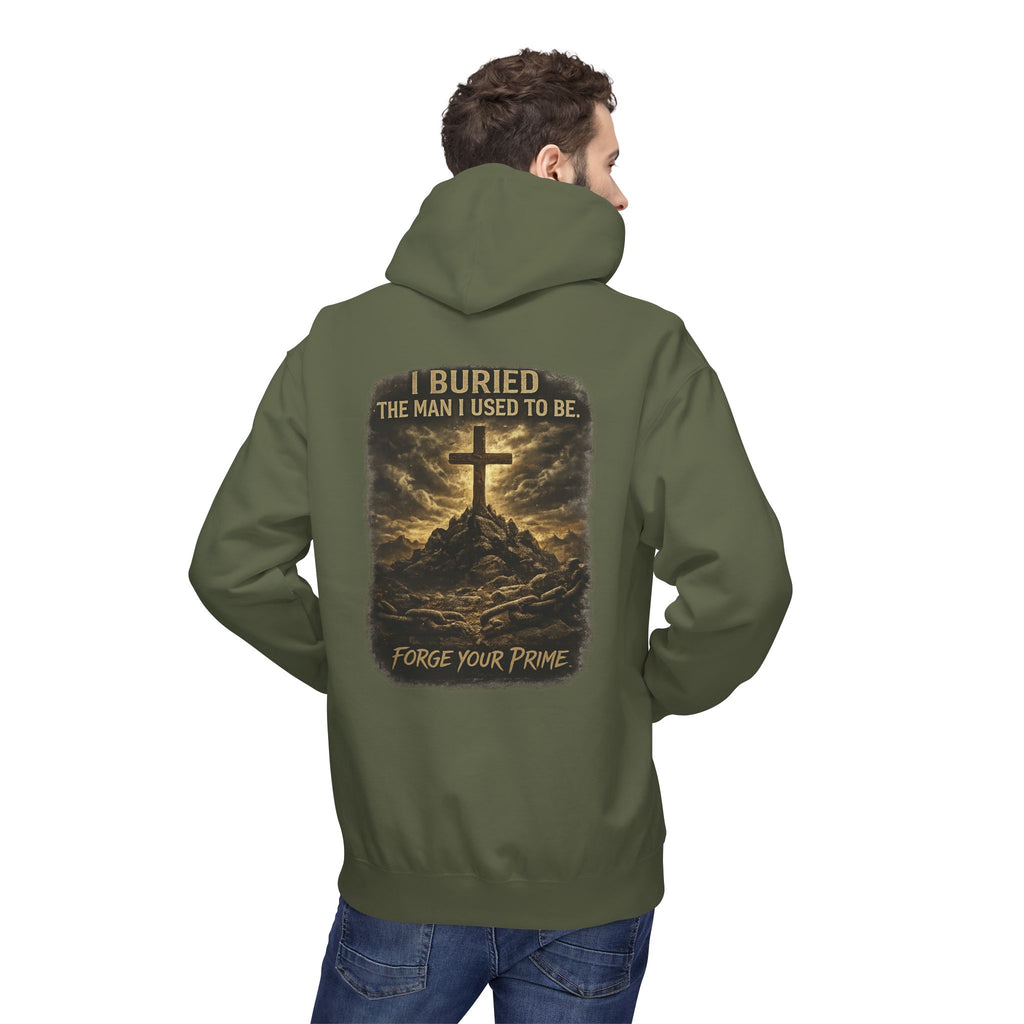 Christian Cross Hoodie — "I Became The Man I Used To Be" Faith Graphic Pullover