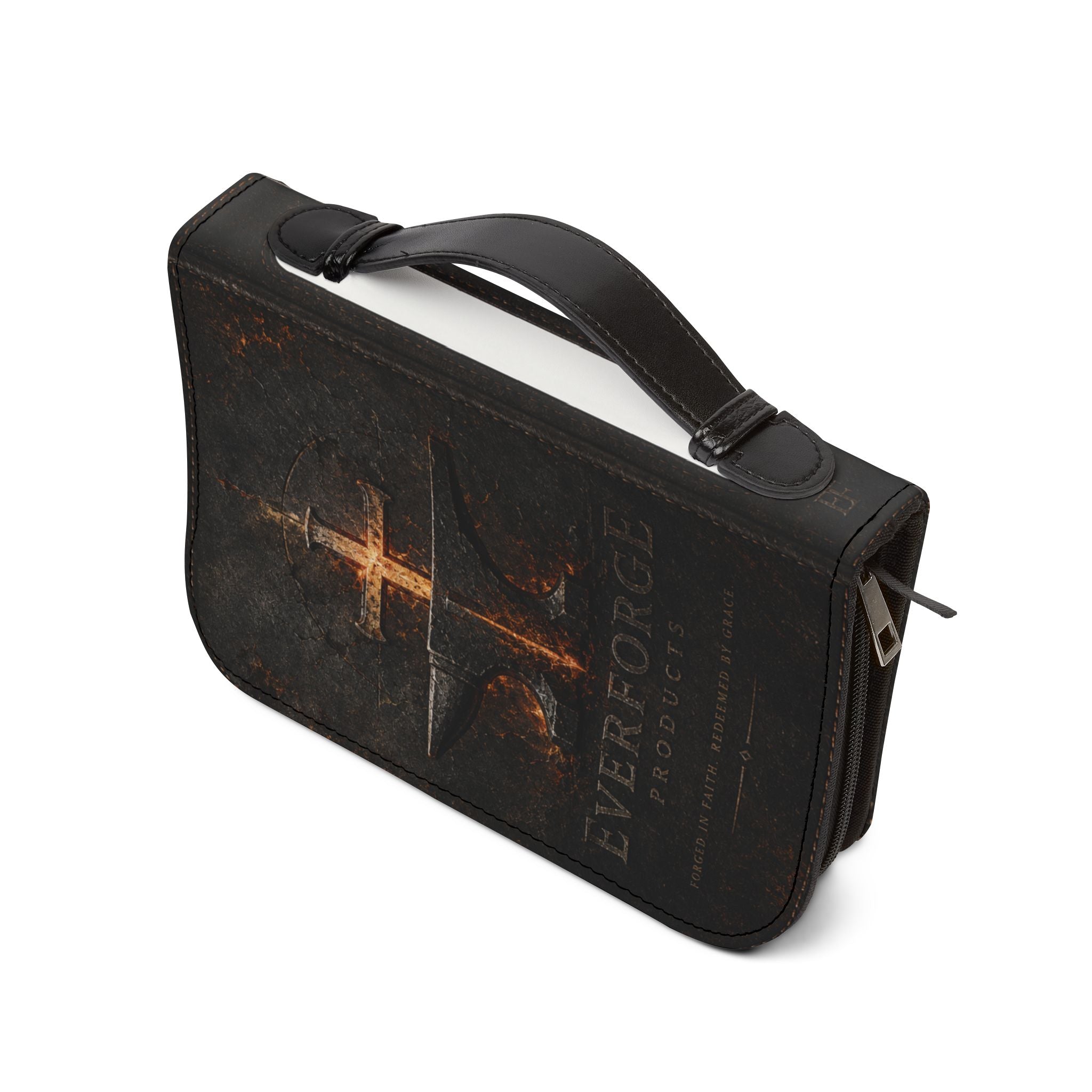 Bible Cover - Holy Bible Leather Zippered Cover with Cross Design (Christian Gift)