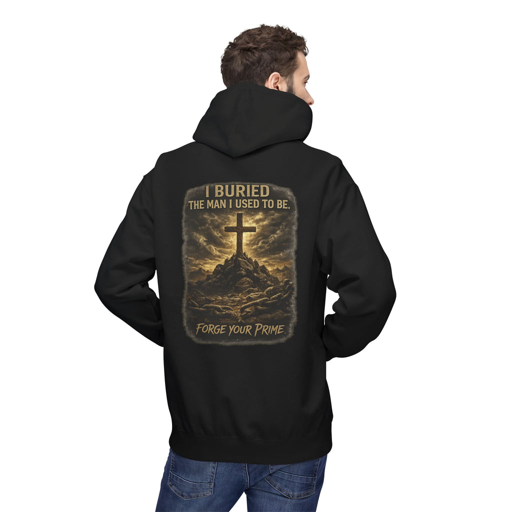 Christian Cross Hoodie — "I Became The Man I Used To Be" Faith Graphic Pullover