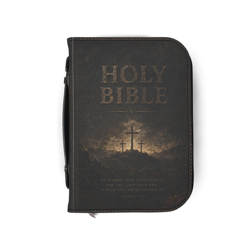 Bible Cover - Holy Bible Leather Zippered Cover with Cross Design (Christian Gift)