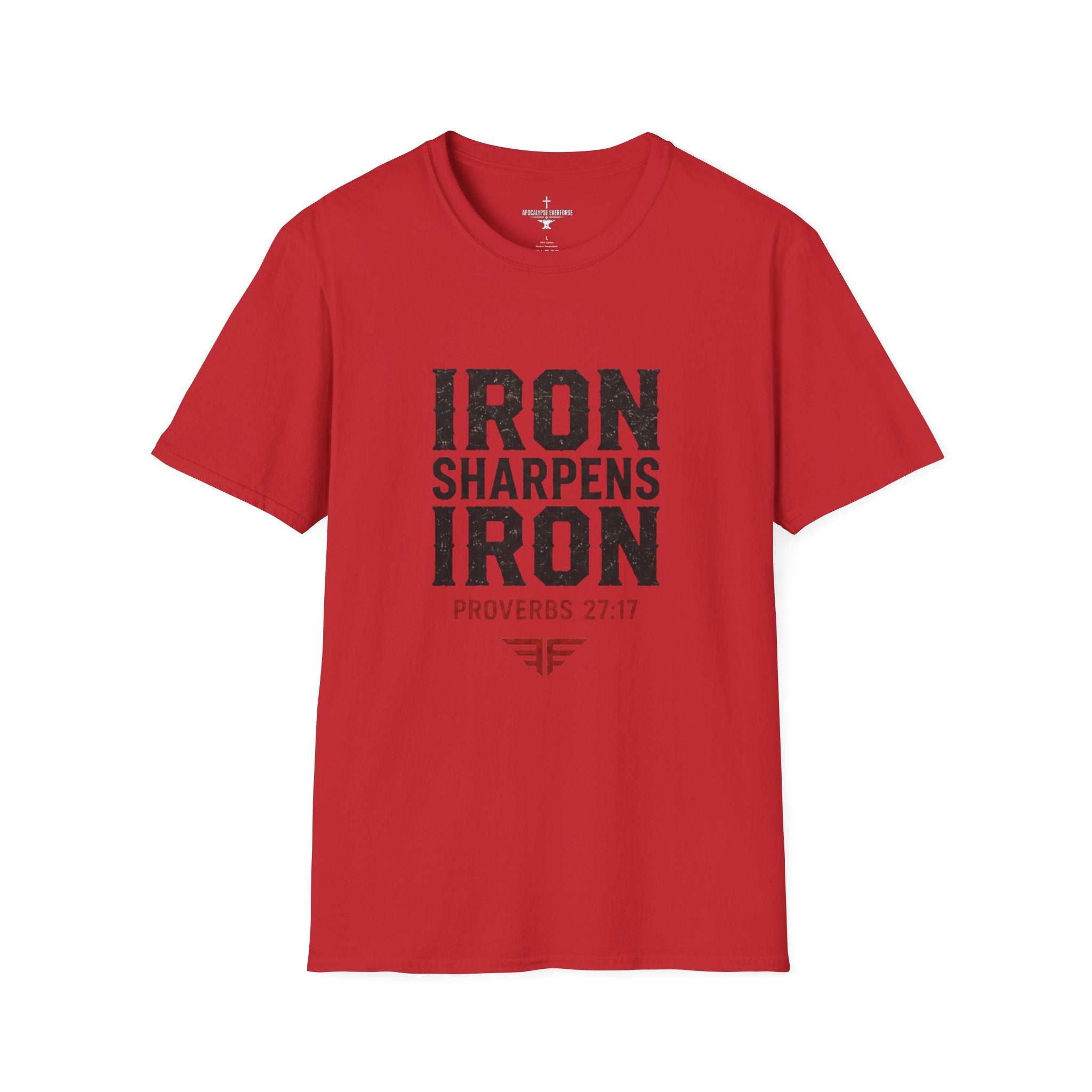 Iron Sharpens Iron T‑Shirt — Proverbs 27:17 Inspirational Christian Tee
