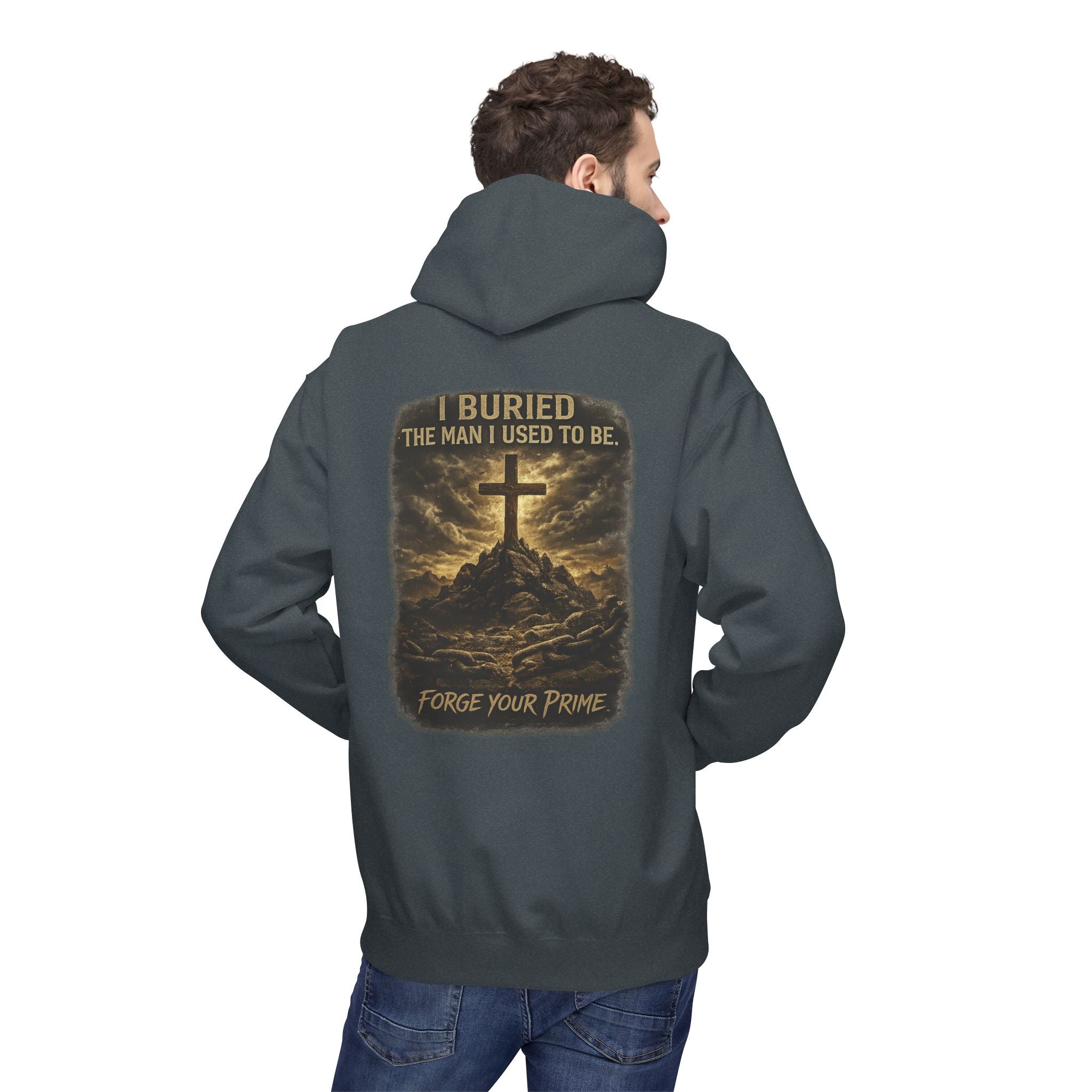 Christian Cross Hoodie — "I Became The Man I Used To Be" Faith Graphic Pullover