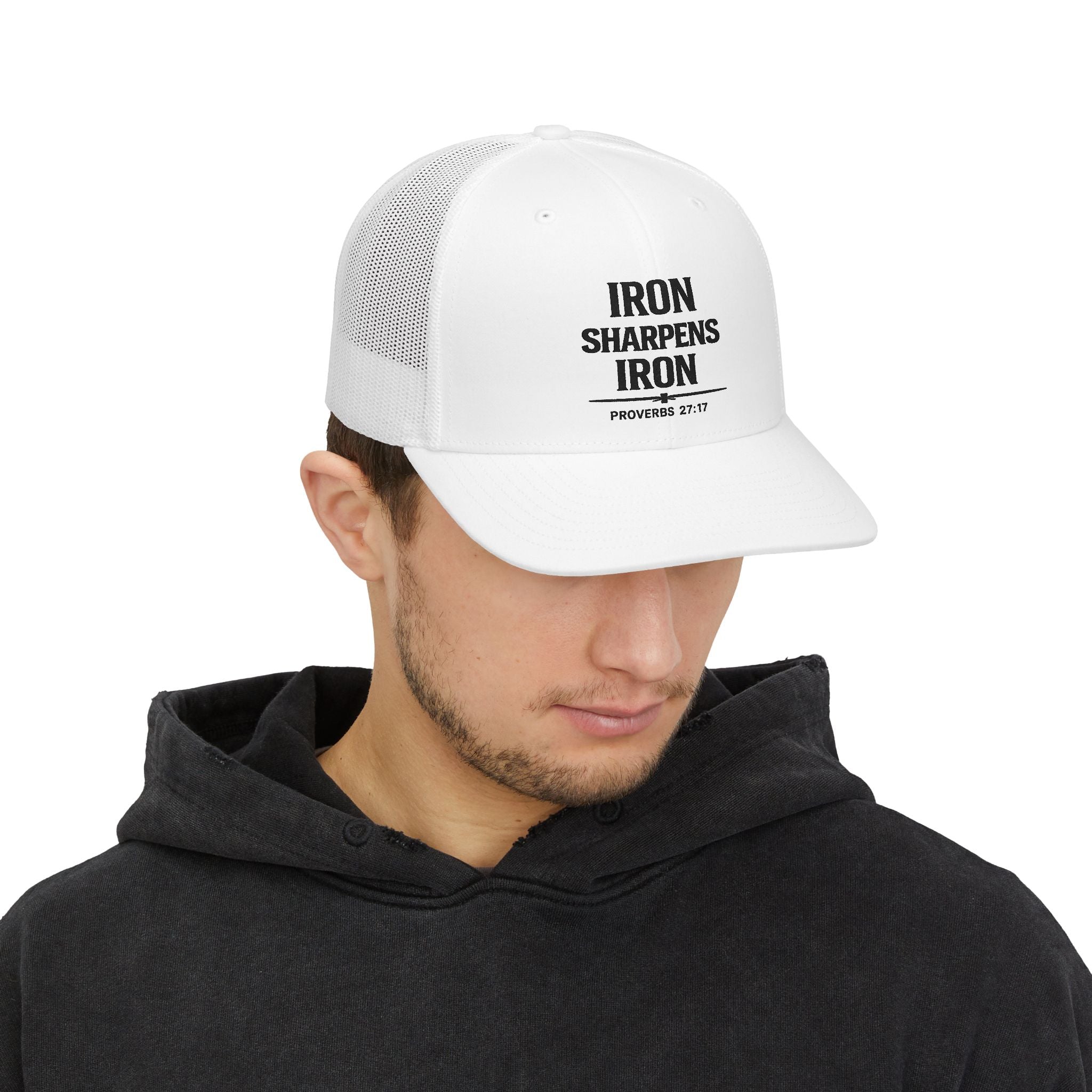 Iron Sharpens Iron Trucker Cap – Proverbs 27:17 Faith Snapback Hat