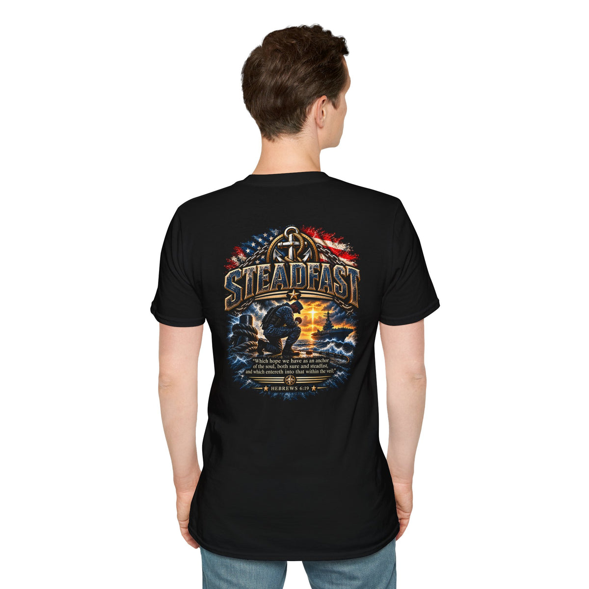 Navy Anchored in Christ Christian T-Shirt