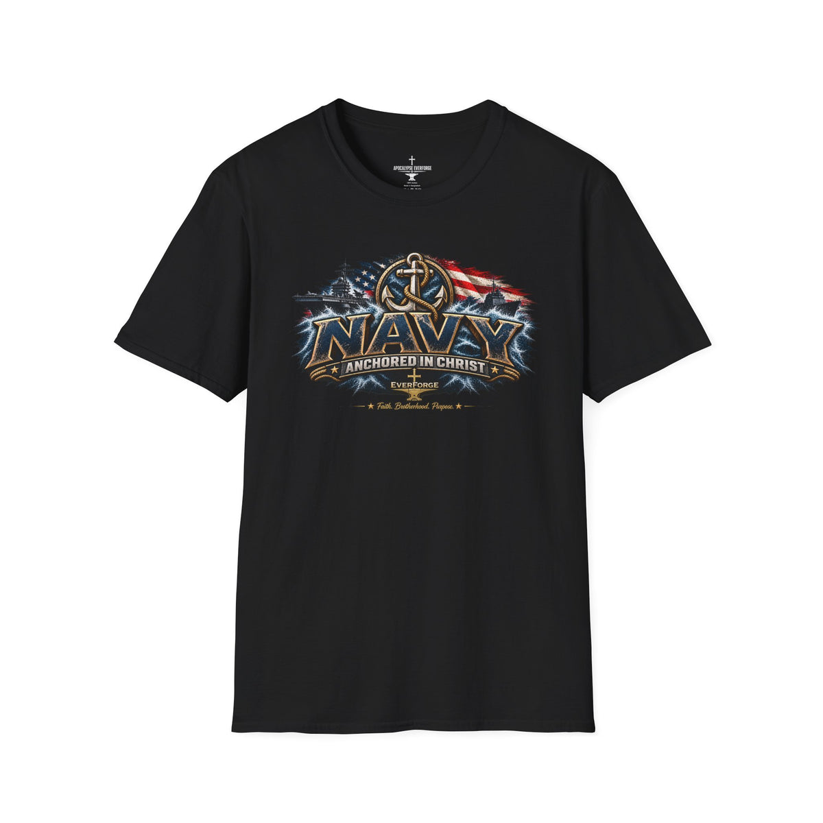 Navy Anchored in Christ Christian T-Shirt