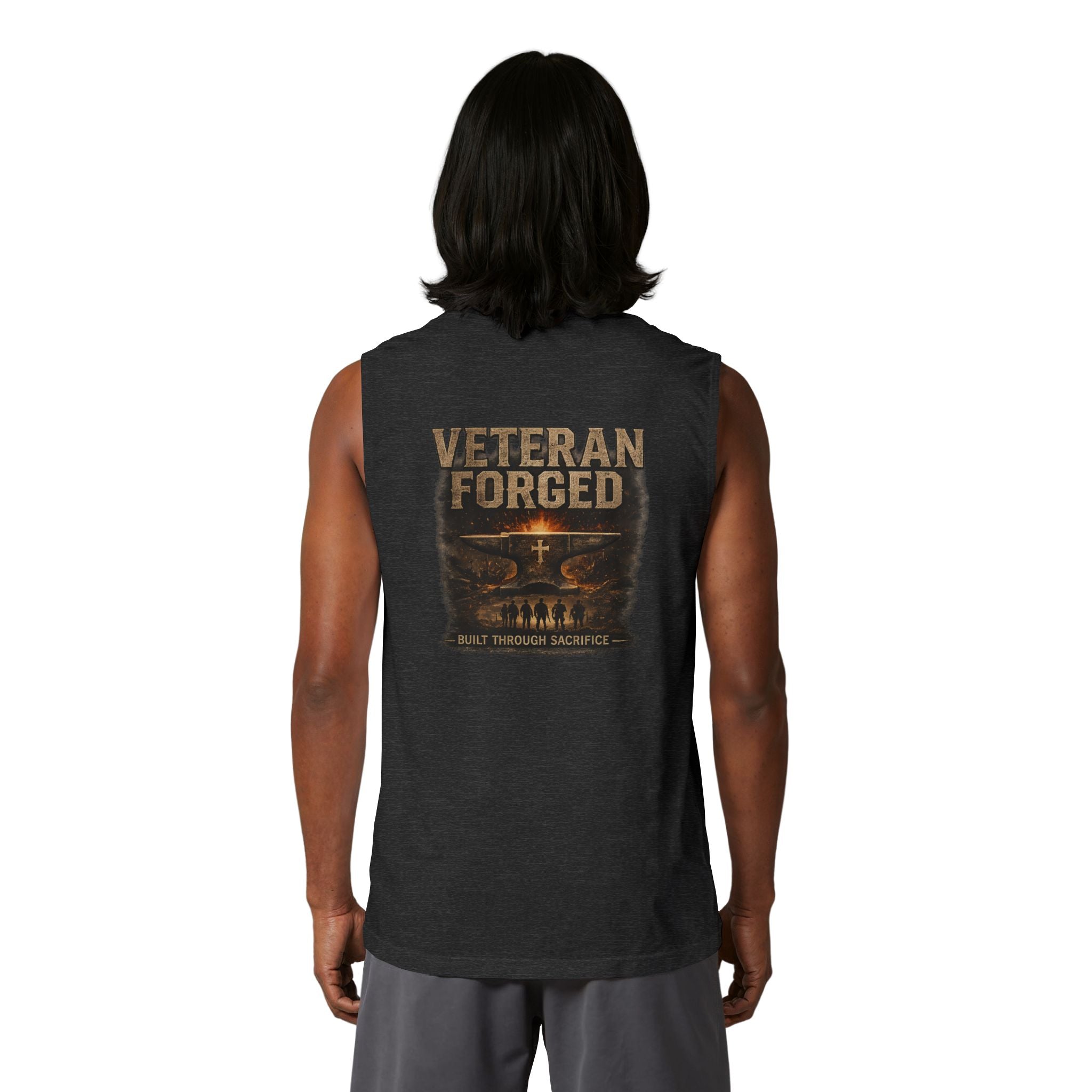 Veteran Forged Muscle Tank — Distressed Flag & 'Veteran Forged' Graphic