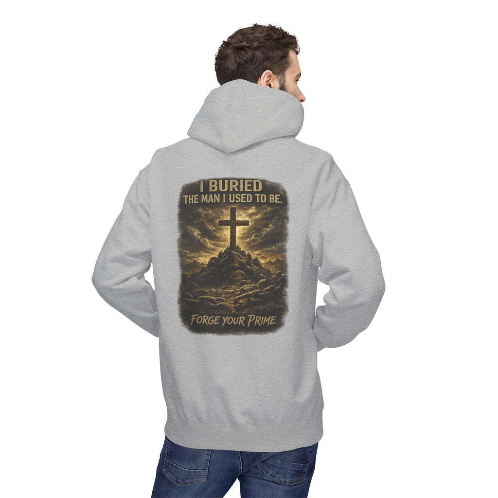 Christian Cross Hoodie — "I Became The Man I Used To Be" Faith Graphic Pullover