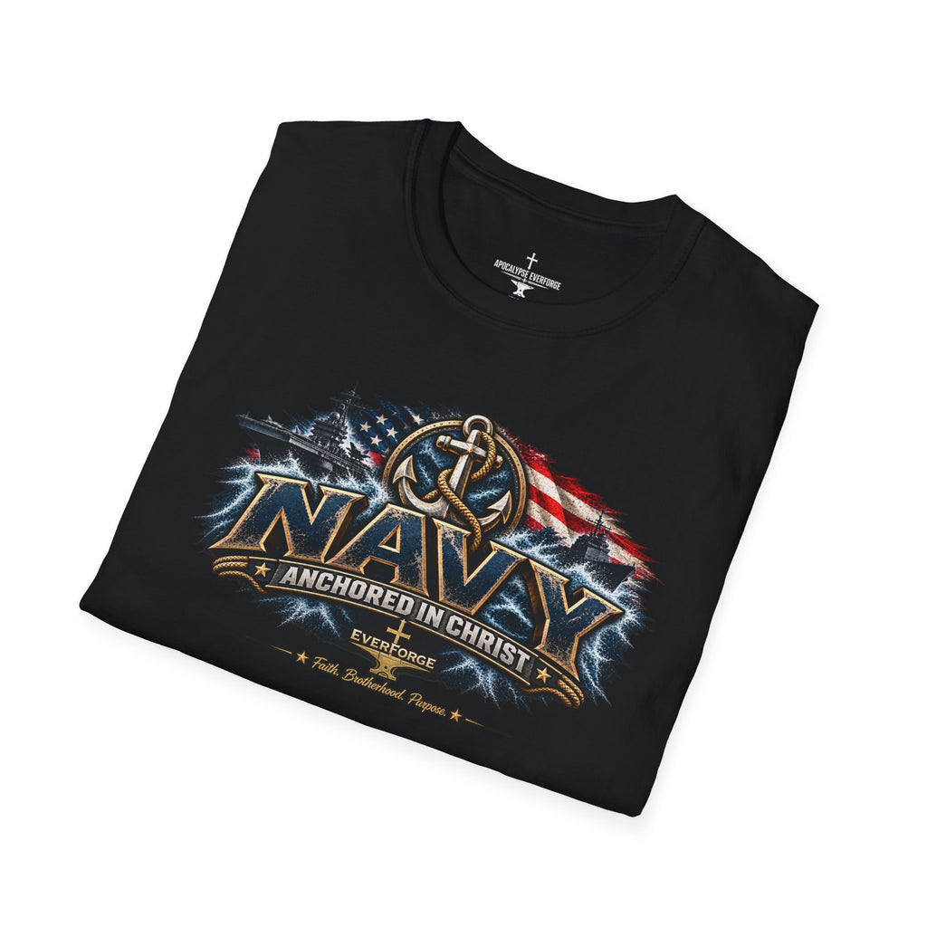 Navy Anchored in Christ Christian T-Shirt