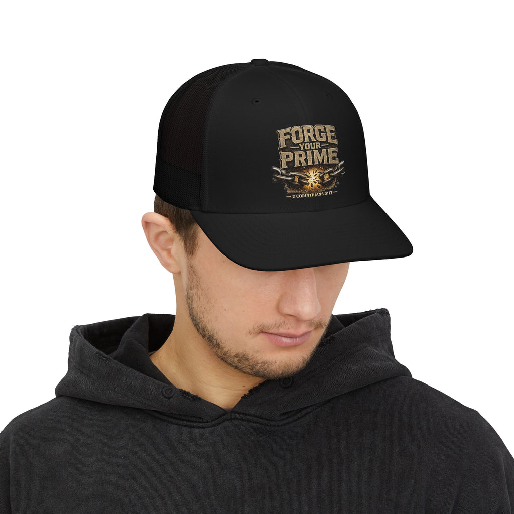 Forge Your Prime Snapback Trucker Cap — Motivational Anvil Design