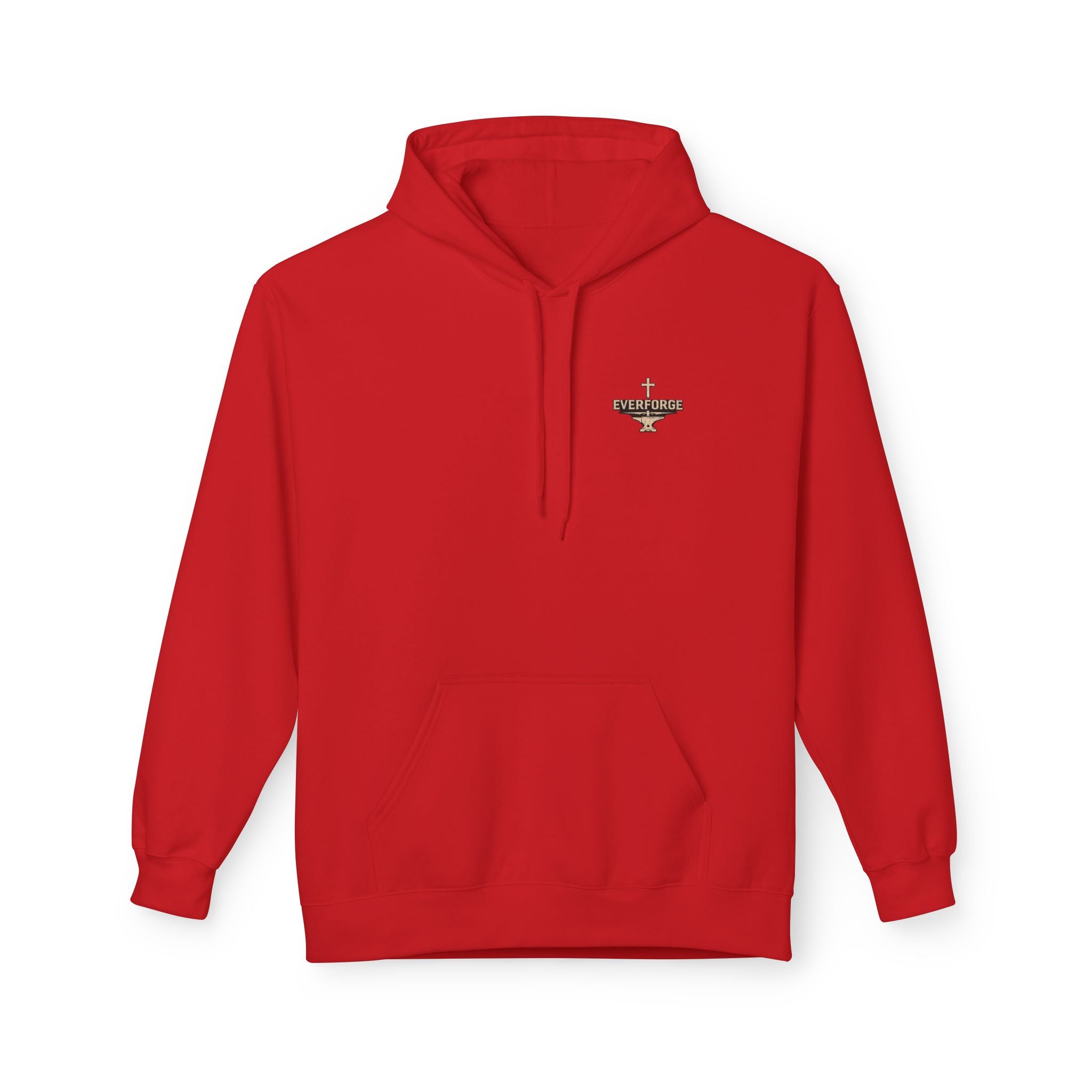 Hoodie — "Forged Through Fire" Cross Graphic Christian Hoodie (Proverbs 27:17)