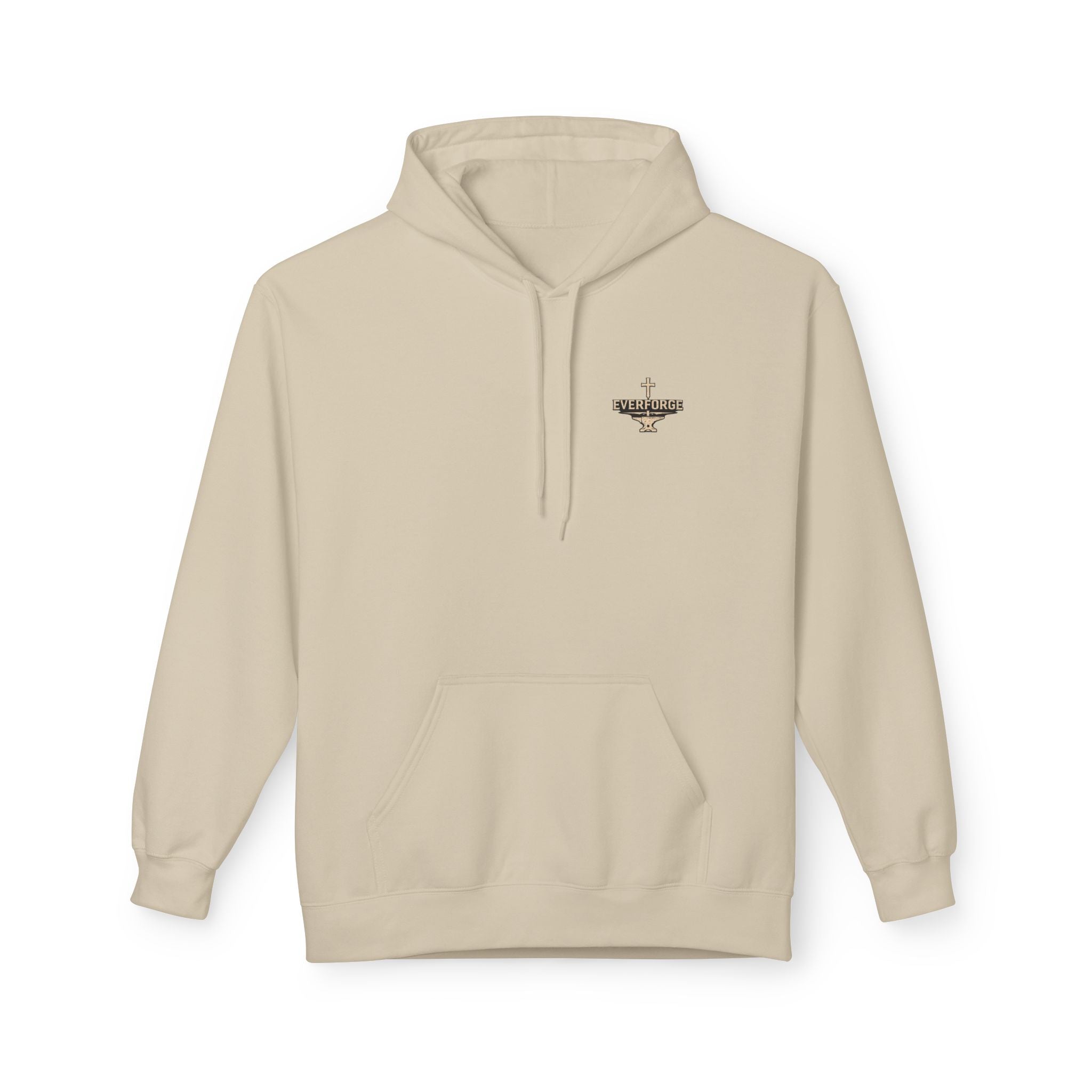 Hoodie — "Forged Through Fire" Cross Graphic Christian Hoodie (Proverbs 27:17)