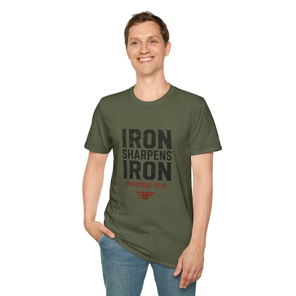 Iron Sharpens Iron T‑Shirt — Proverbs 27:17 Inspirational Christian Tee