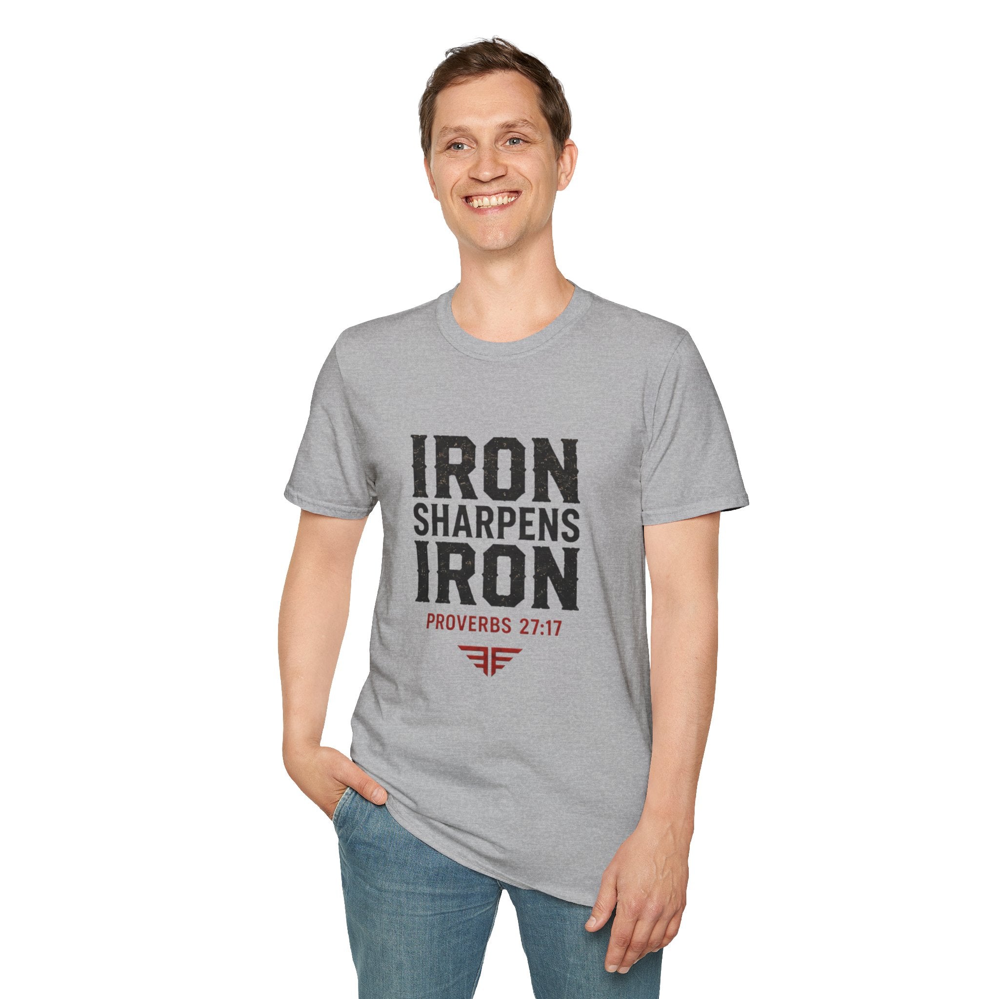 Iron Sharpens Iron T‑Shirt — Proverbs 27:17 Inspirational Christian Tee