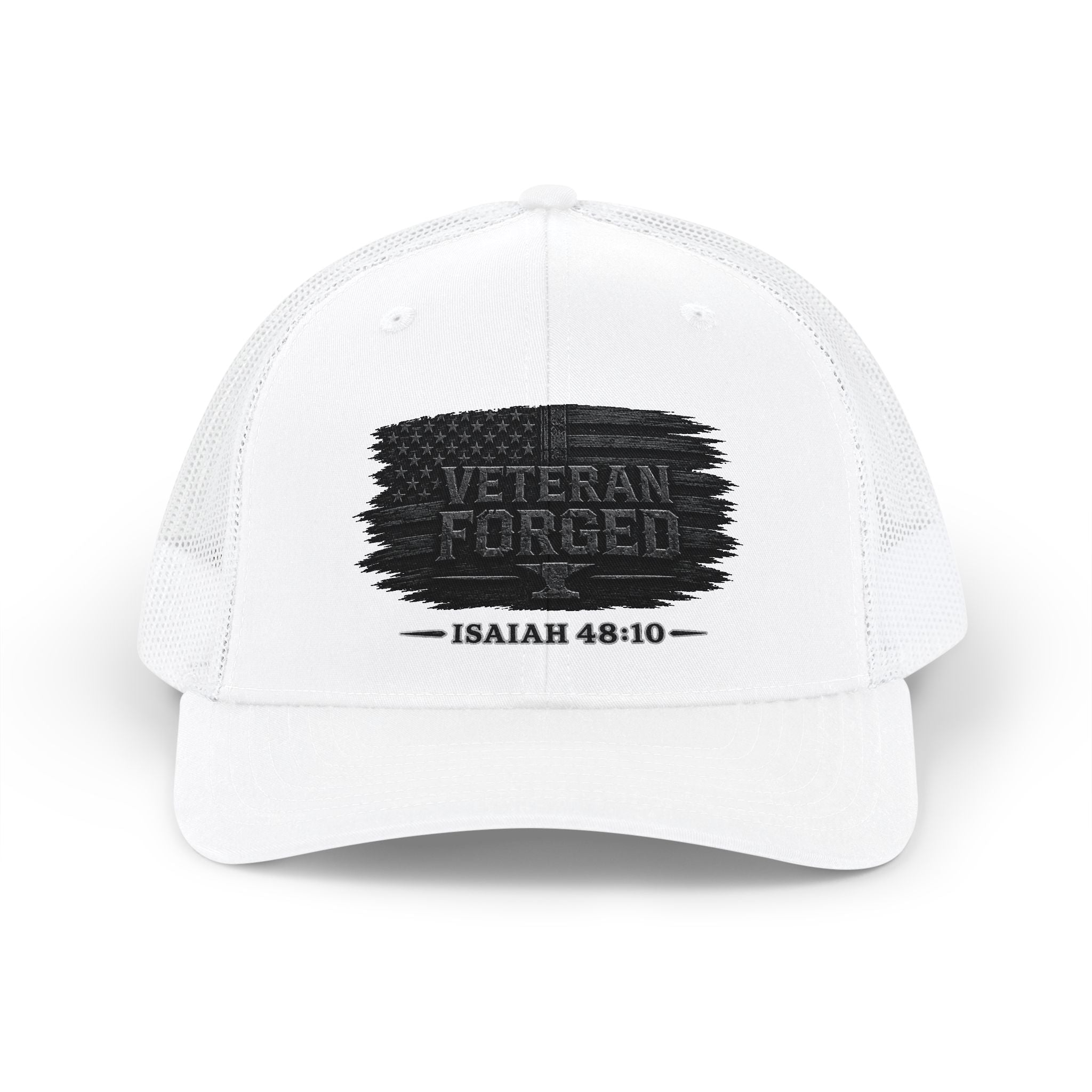 Veteran Forged Trucker Cap — Patriotic American Flag Snapback for Veterans & Military Support