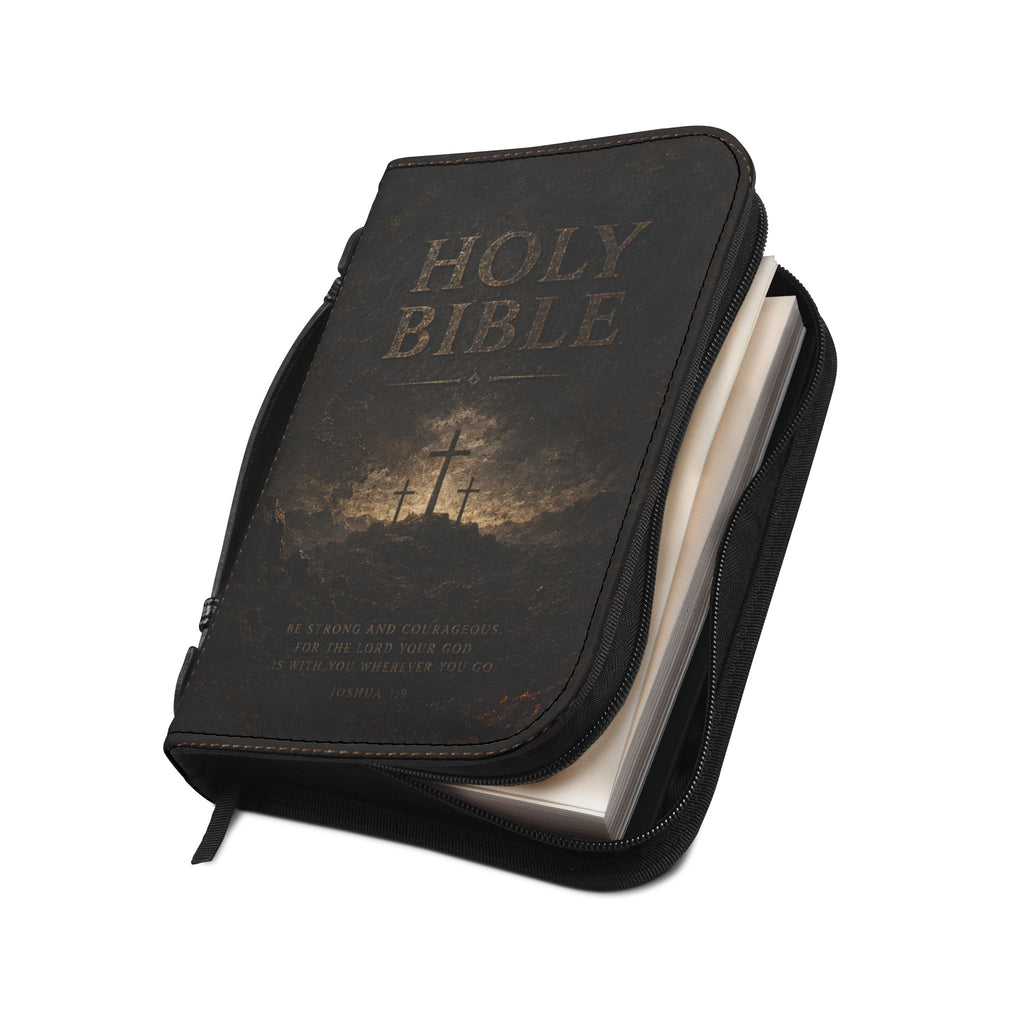 Bible Cover - Holy Bible Leather Zippered Cover with Cross Design (Christian Gift)