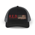 R.E.D. Trucker Hat – "Remember Everyone Deployed" Distressed American Flag Snapback