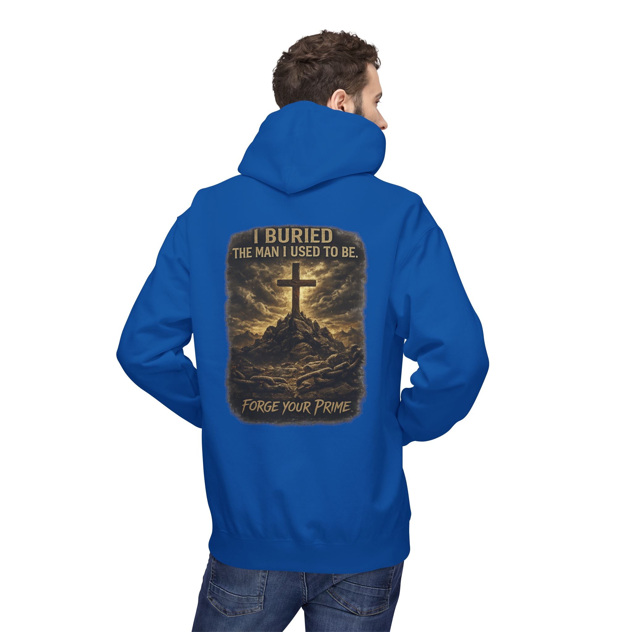 Christian Cross Hoodie — "I Became The Man I Used To Be" Faith Graphic Pullover