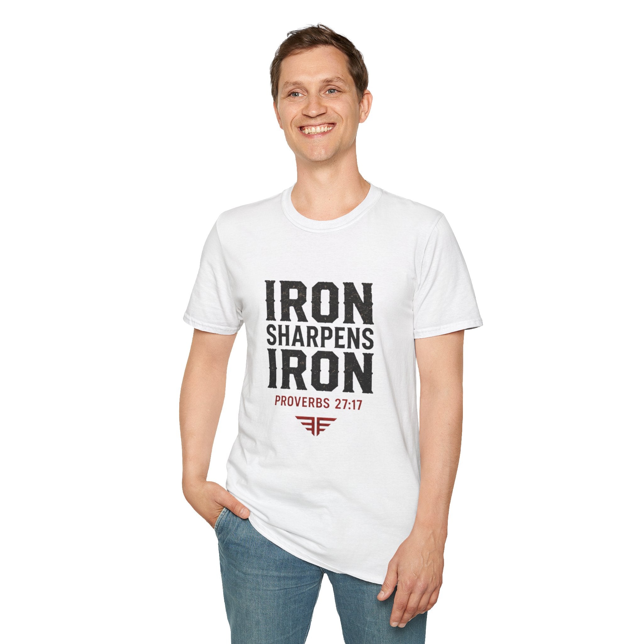 Iron Sharpens Iron T‑Shirt — Proverbs 27:17 Inspirational Christian Tee