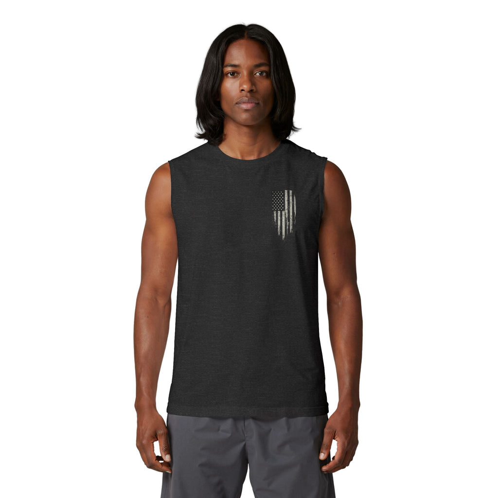 Veteran Forged Muscle Tank — Distressed Flag & 'Veteran Forged' Graphic