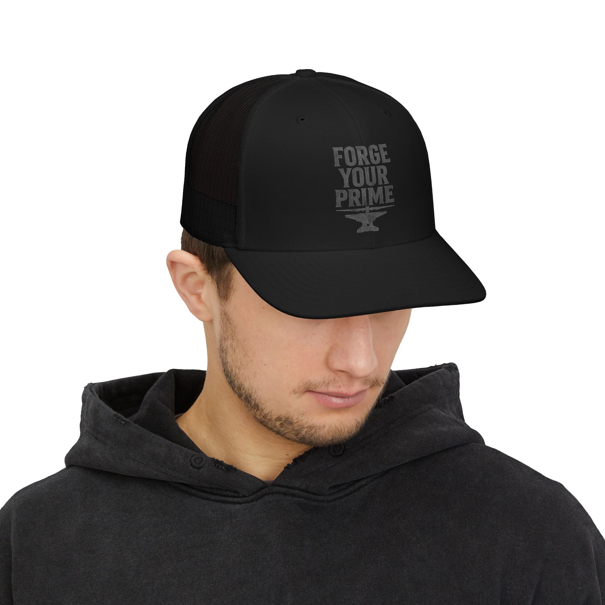 Forge Your Prime Snapback Trucker Cap — Motivational Anvil Design