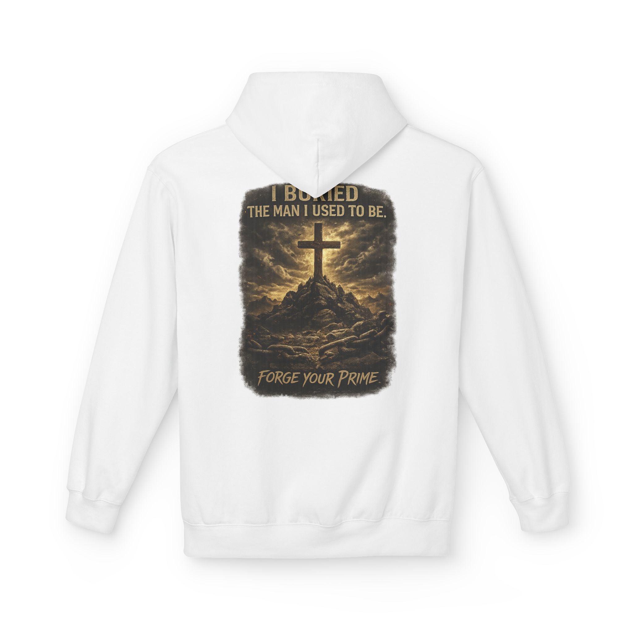 Christian Cross Hoodie — "I Became The Man I Used To Be" Faith Graphic Pullover