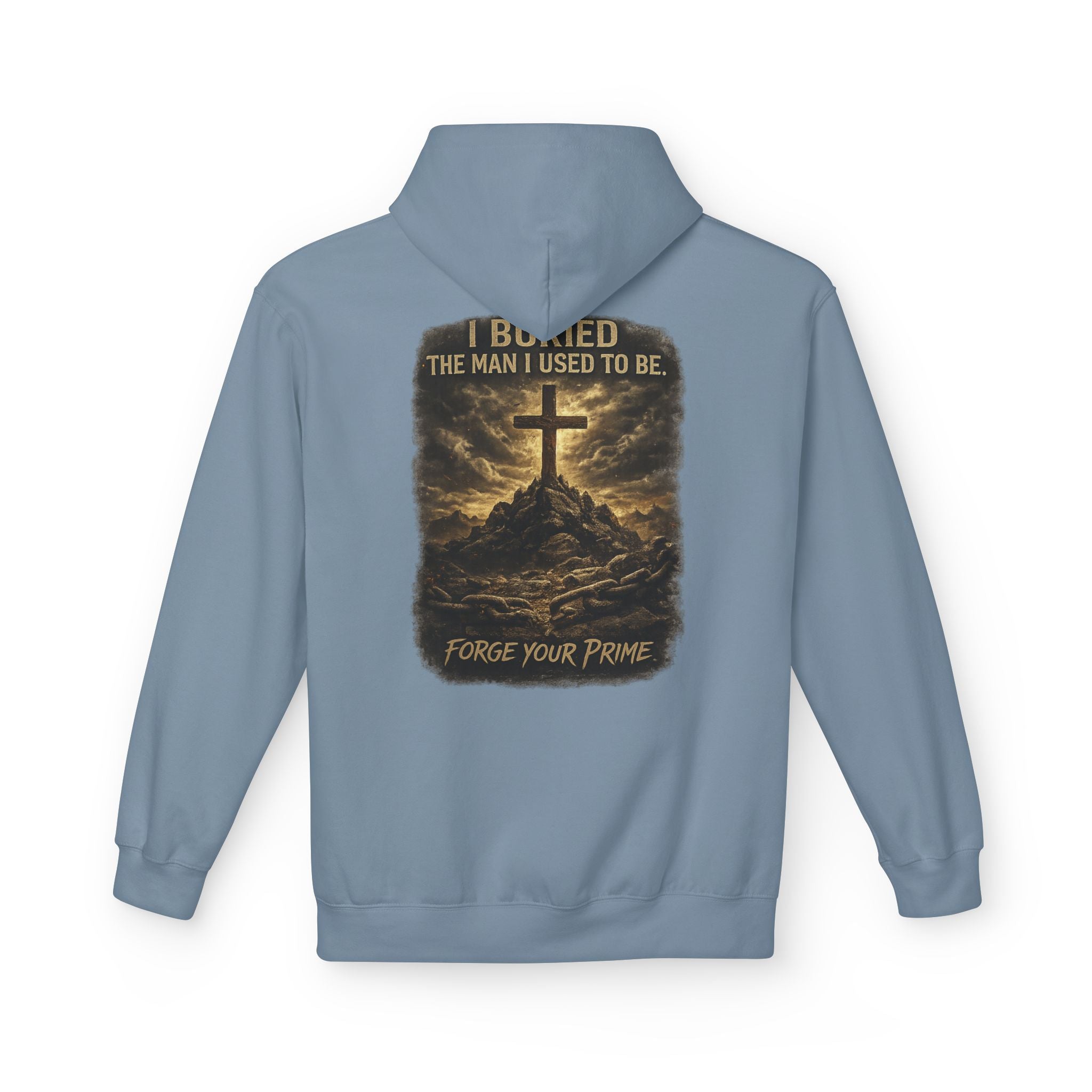 Christian Cross Hoodie — "I Became The Man I Used To Be" Faith Graphic Pullover