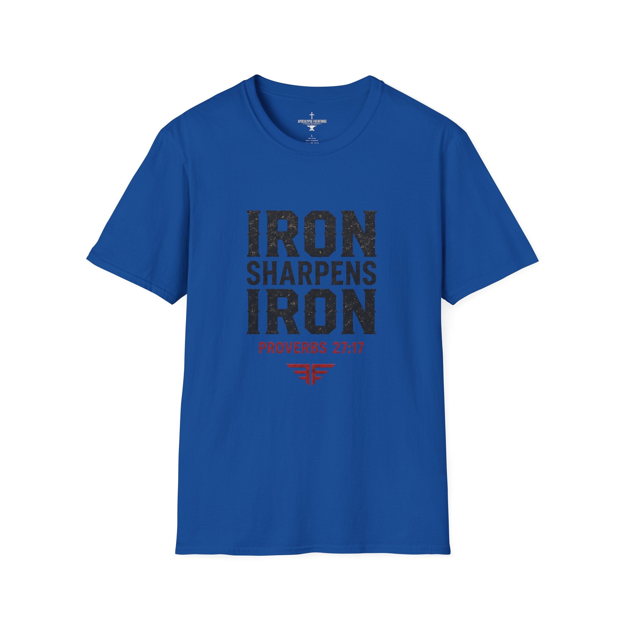 Iron Sharpens Iron T‑Shirt — Proverbs 27:17 Inspirational Christian Tee