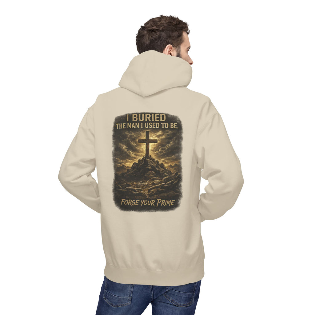 Christian Cross Hoodie — "I Became The Man I Used To Be" Faith Graphic Pullover