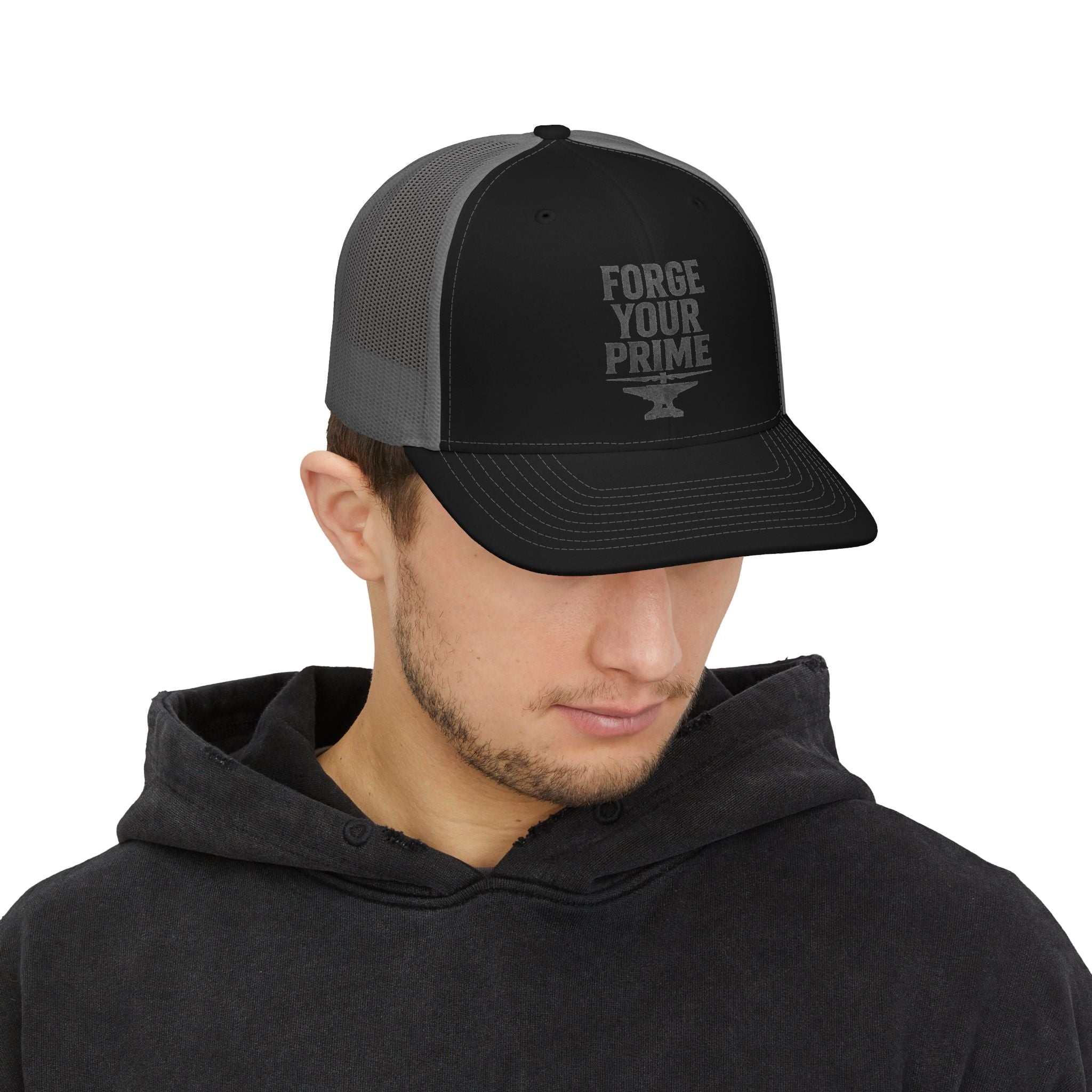 Forge Your Prime Snapback Trucker Cap — Motivational Anvil Design
