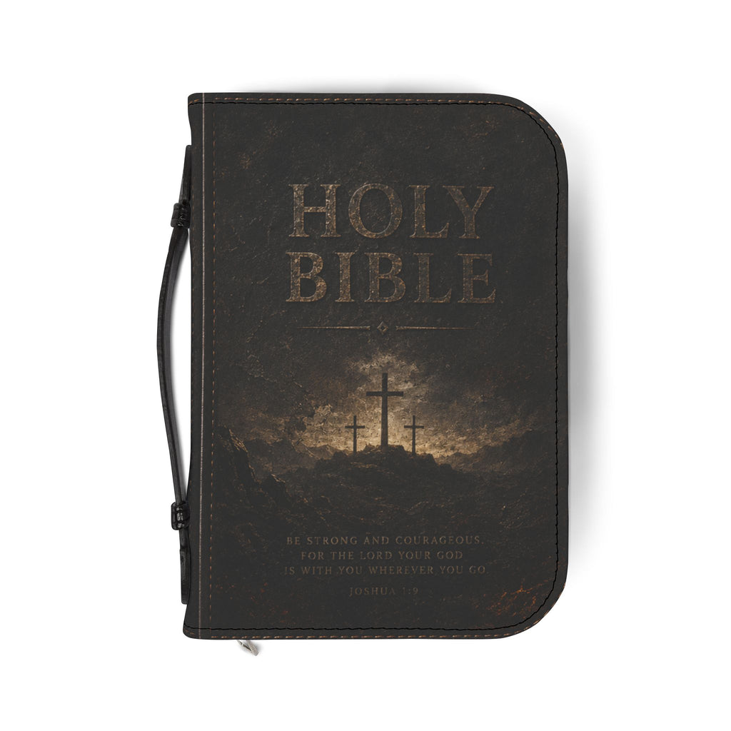Bible Cover - Holy Bible Leather Zippered Cover with Cross Design (Christian Gift)