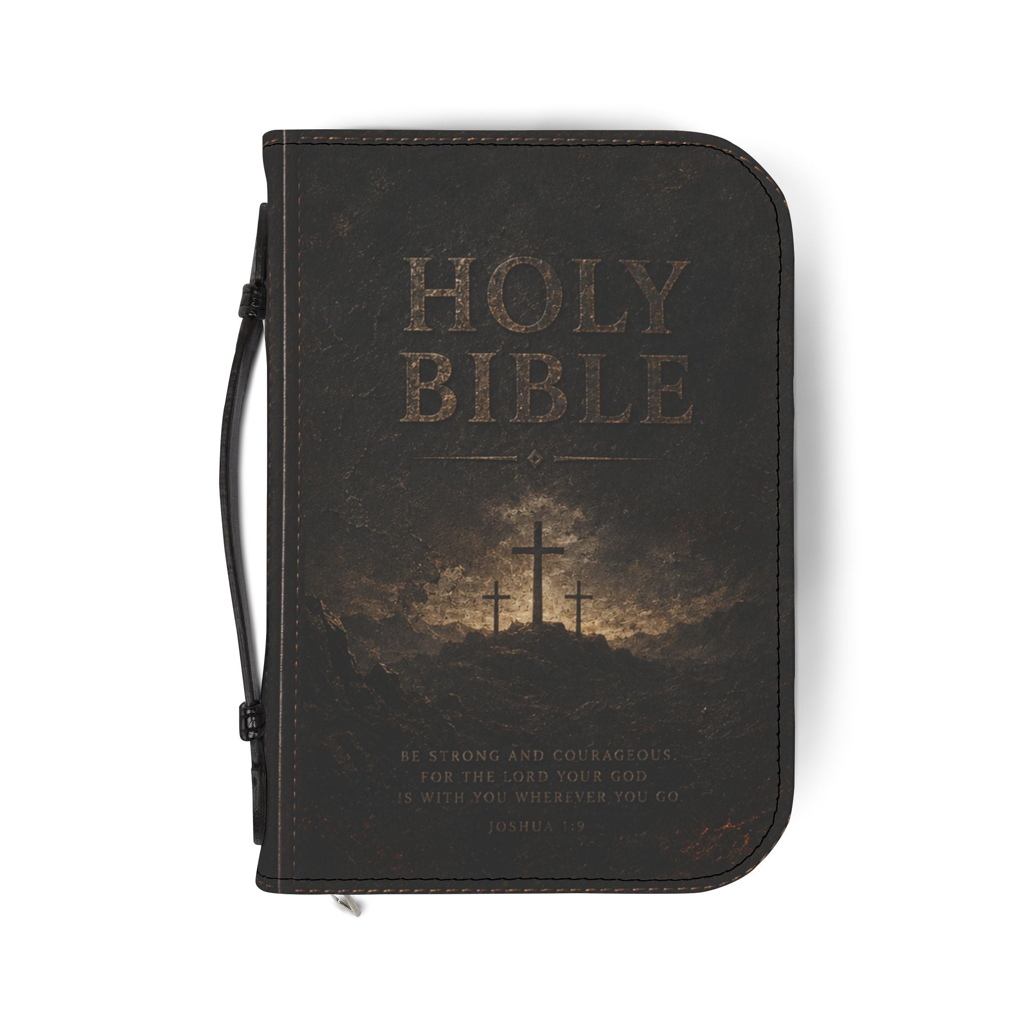 Bible Cover - Holy Bible Leather Zippered Cover with Cross Design (Christian Gift)