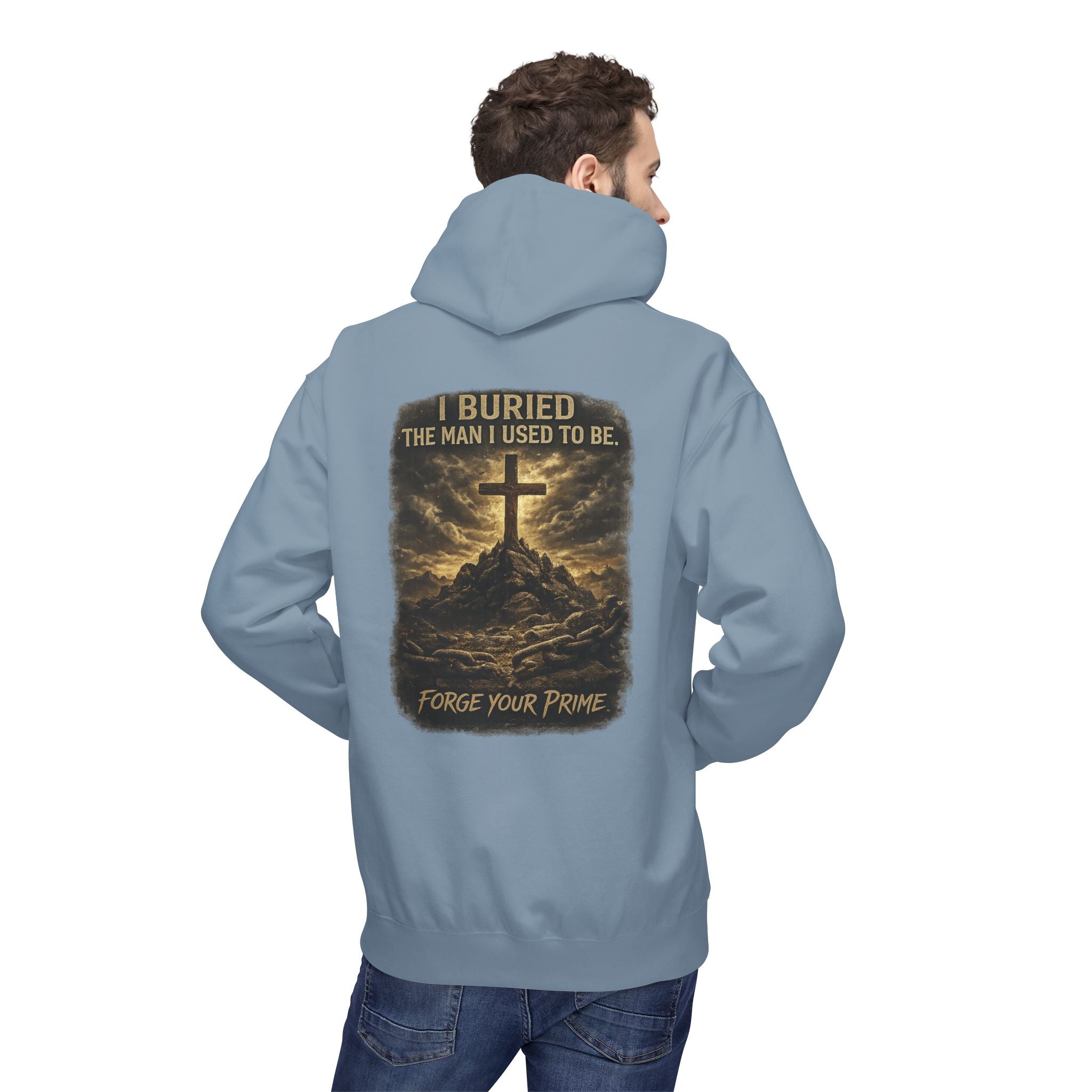 Christian Cross Hoodie — "I Became The Man I Used To Be" Faith Graphic Pullover