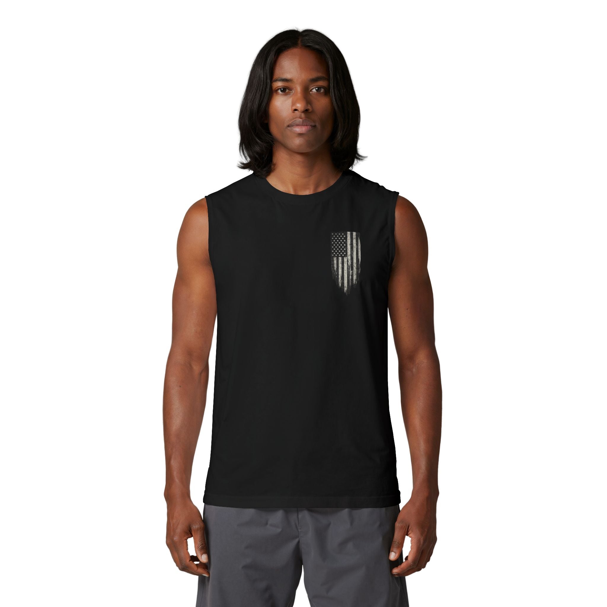 Veteran Forged Muscle Tank — Distressed Flag & 'Veteran Forged' Graphic