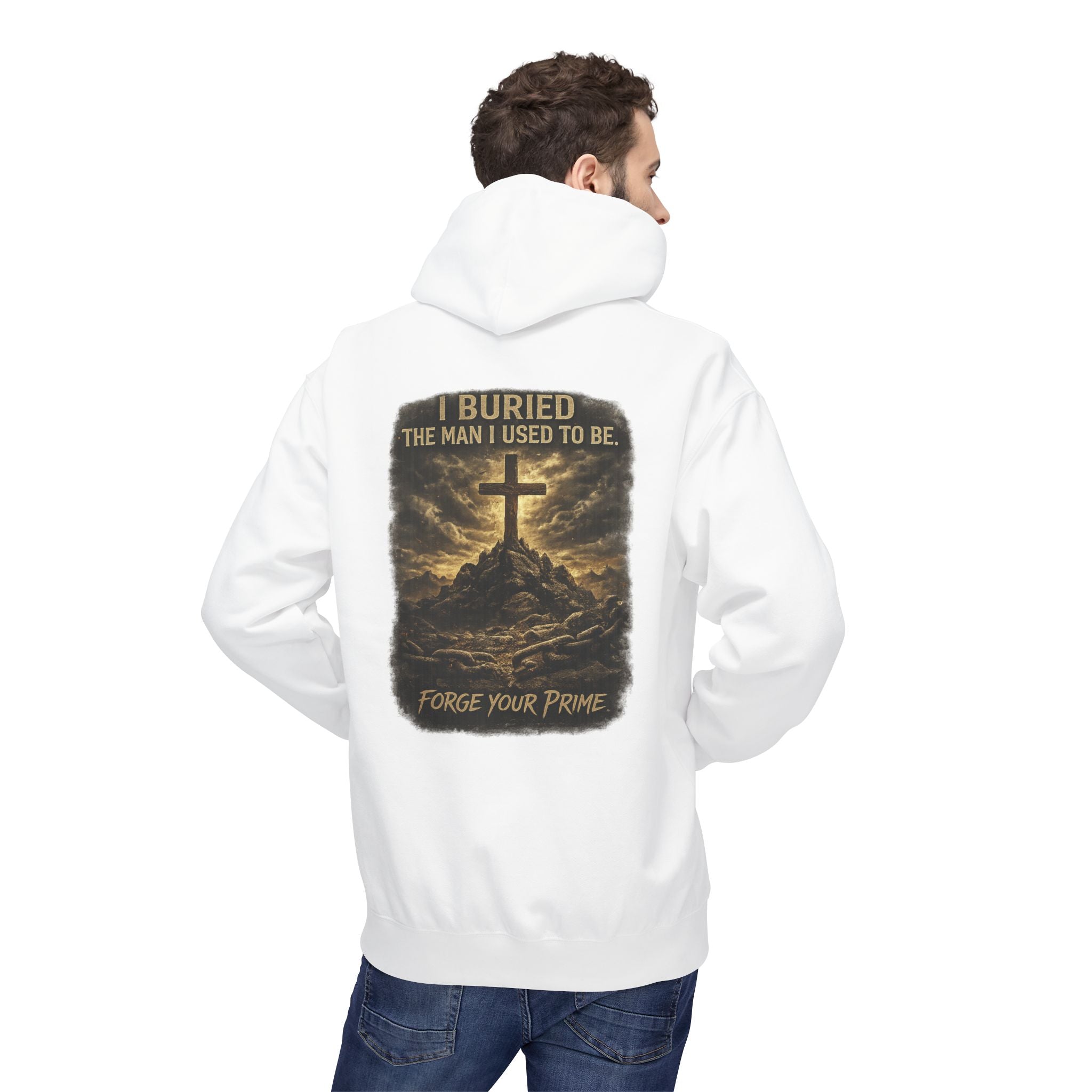 Christian Cross Hoodie — "I Became The Man I Used To Be" Faith Graphic Pullover