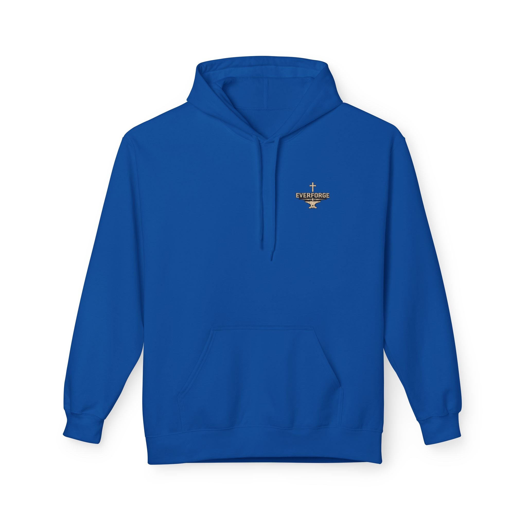 Hoodie — "Forged Through Fire" Cross Graphic Christian Hoodie (Proverbs 27:17)