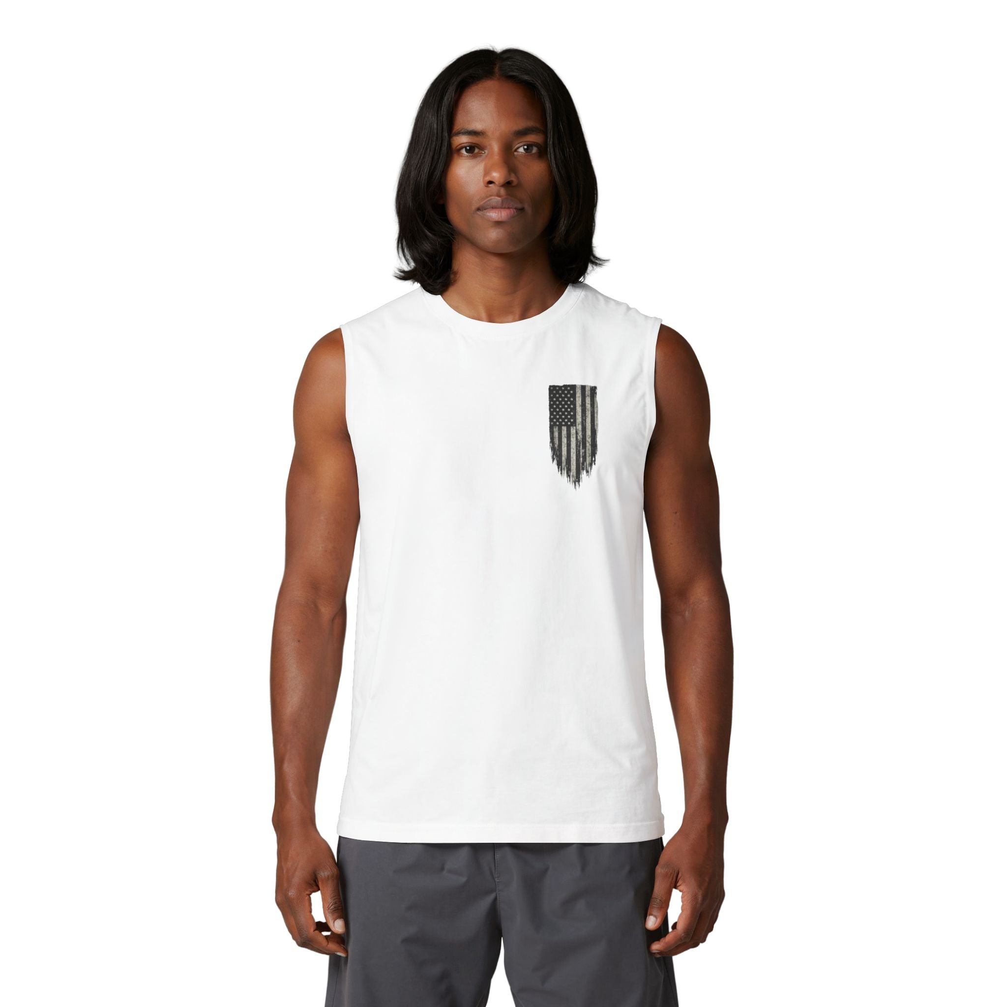 Veteran Forged Muscle Tank — Distressed Flag & 'Veteran Forged' Graphic
